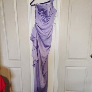 Azazie Lavender Bridemaid Dress Greek Godess off shoulder pleats Ruffle - Long